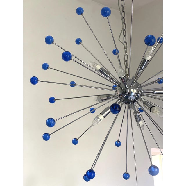 Contemporary Blue “Star” Murano Glass Sputnik Chandelier For Sale - Image 6 of 11