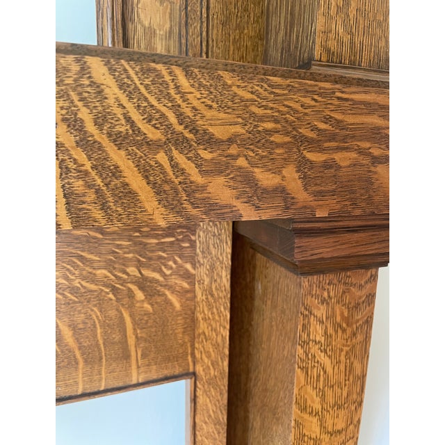 Vintage Quarter-Sawn Oak Craftsman Fireplace Mantel With Overmantel Mirror Opening For Sale - Image 4 of 6