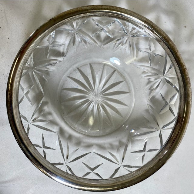 Vintage Cut Glass Salad Bowl With Silver Plate Rim and Silver Plate