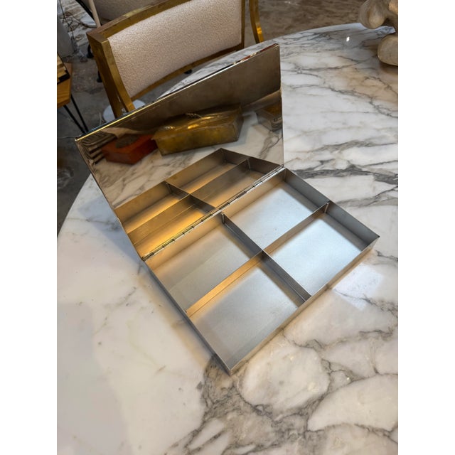 1970s 1970s Woven Rattan and Chrome Inlay Box For Sale - Image 5 of 6