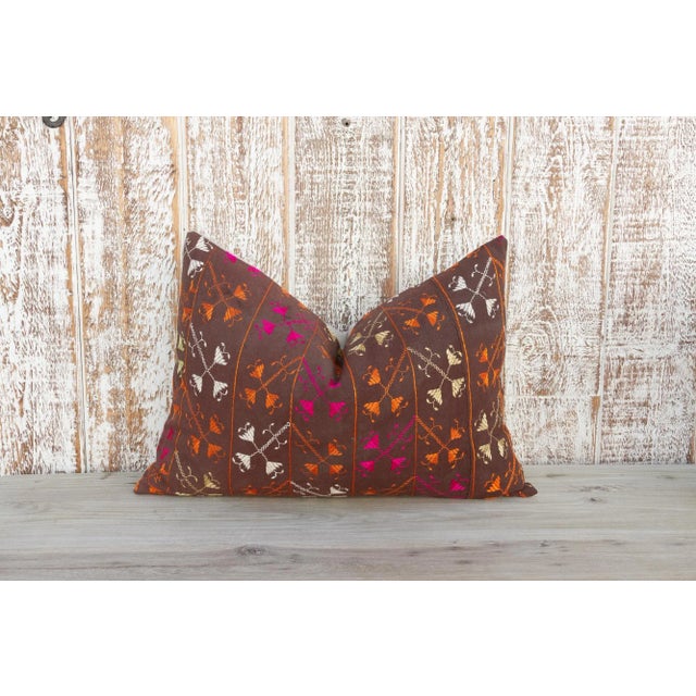 Brown Shri Antique Indian Folk Lumbar Pillow For Sale - Image 8 of 8
