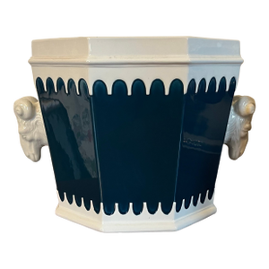 Italian Mancioli Mid-Century Modern Ceramic Cachepot Planter With Ram's Head Handles