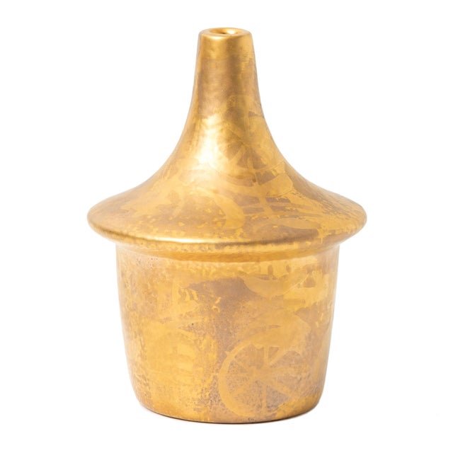 Mid-Century Modern Sascha Brastoff Gold Ceramic Chimney Ashtray For Sale - Image 3 of 8