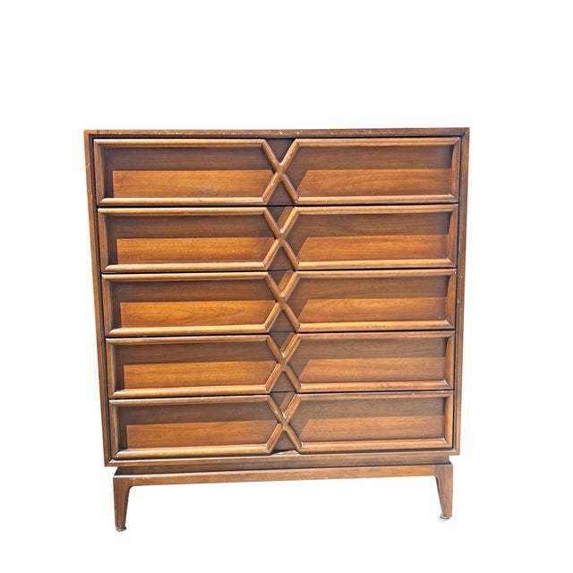 Mid Century Modern Vintage Tall Dresser Highboy Nice unique modern x design Lots of storage!