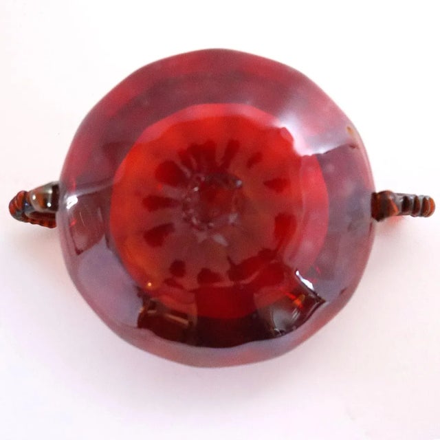 Glass Early 20th Century Small Italian Venetian Glass Iridescent Ruby Red Two-Handle Bowl For Sale - Image 7 of 11