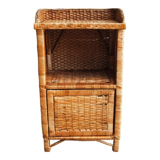 Mid 20th Century Wicker Three Tier Bookcase With Door For Sale