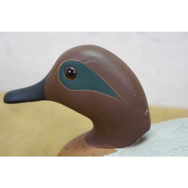 Vintage 1977 the Decoy Shop Hand-Carved White Pine Green-Winged Teal Drake Decoy For Sale - Image 12 of 14