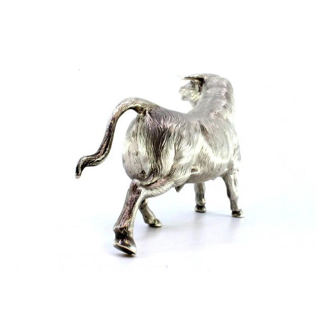 Silver Silver Bull Sculpture with Reliefs and Applications For Sale - Image 8 of 11