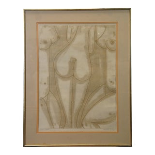 Mid 20th Century Vintage Wojewske 3 Nude Naked Female Figures Lithograph Print 28", Framed For Sale