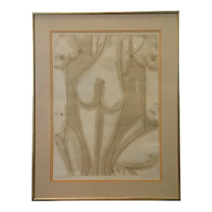 Mid 20th Century Vintage Wojewske 3 Nude Naked Female Figures Lithograph Print 28", Framed