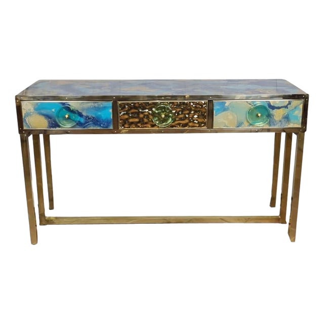 Vanity Console Table with Hand-Painted Glass from Justfurnituress SRL For Sale