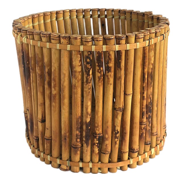 Wicker Bamboo Planter Pot Holder Cachepot, 2 Avail, Circa Mid-Late 20th Century For Sale