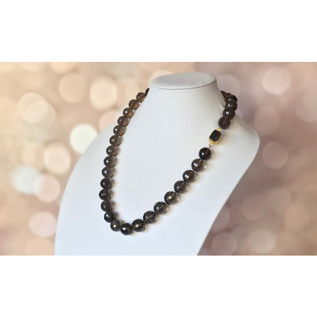 Metal Vintage Art Deco Smoky Quartz Beaded Necklace With Gold-Plated Quartz Clasp For Sale - Image 7 of 8