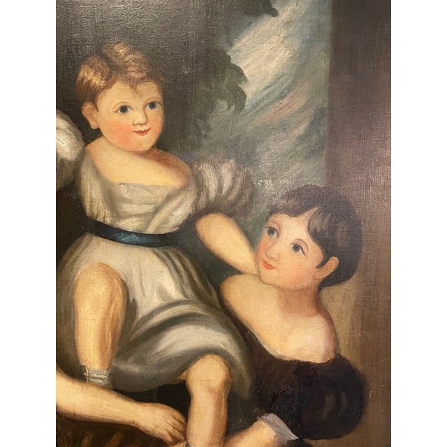 19th Century 19th Century American Art Oil Painting of Three Girls For Sale - Image 5 of 13