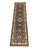 This natural-dyed wool runner features a blue field with a row of bold Kazak-style geometric medallions. Deep red and navy...
