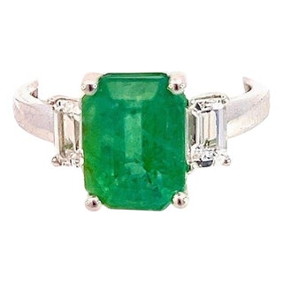 Natural Emerald Sapphire Ring 6.25 14k White Gold 3.49 TCW Certified For Sale
