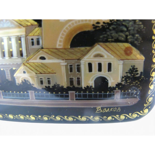 Russian Kholuy Panoramic Saint Petersburg Hand Painted Lacquer Casket Box Signed For Sale - Image 10 of 16