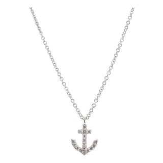 Gabriel & Co. Lusso 14k White Gold 0.09ctw Diamond Anchor Pendant Necklace For Sale