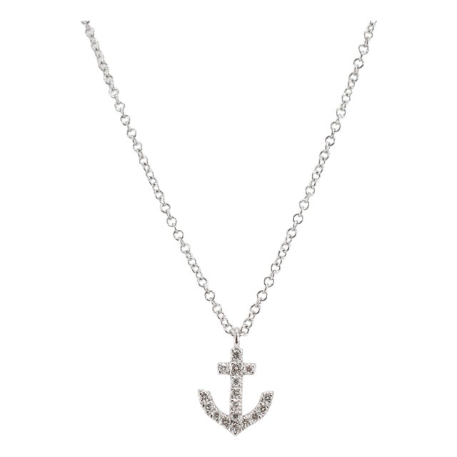 Gabriel & Co. Lusso 14k White Gold 0.09ctw Diamond Anchor Pendant Necklace For Sale
