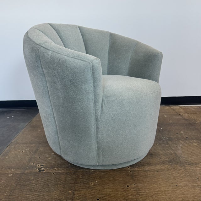 2020s Contemporary Swivel Barrel Chair in Pale Blue Performance Velvet For Sale - Image 5 of 7