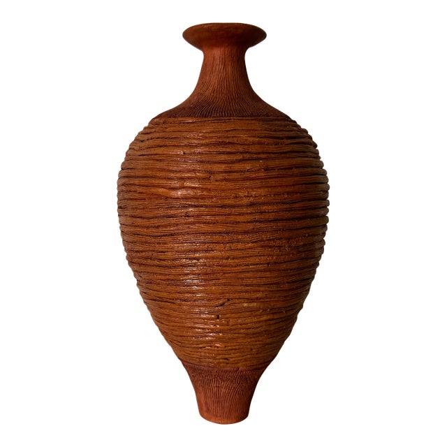 Vintage Organic Texture Studio Pottery Bud Vase, Signed LJM/ Sold For Sale