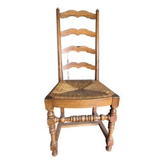 Set of 6 French Country Style Oak Ladder-Back Dining Chairs With Rush Seats For Sale