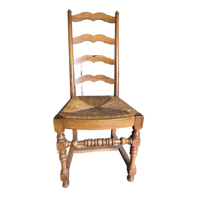 Set of 6 French Country Style Oak Ladder-Back Dining Chairs With Rush Seats For Sale