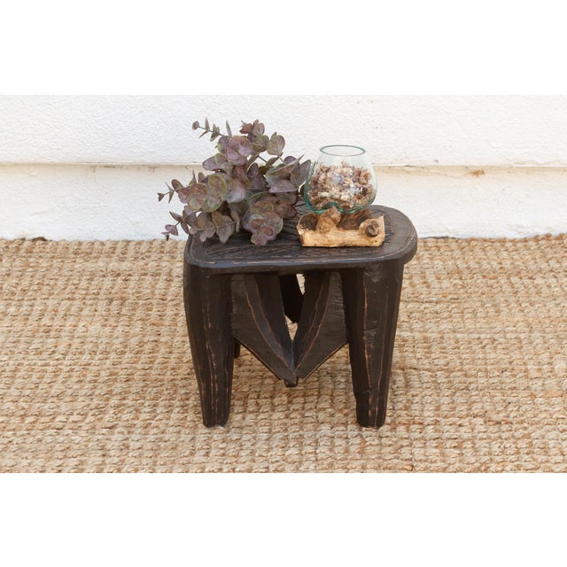 Wood Slate Gray Painted Nupe Stool For Sale - Image 7 of 7