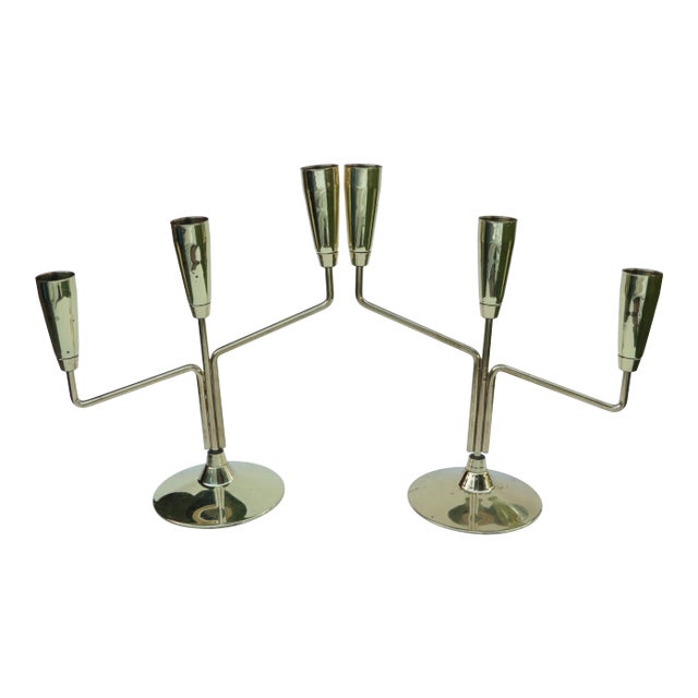 Tommi Parzinger Style Three Light Candelabras - a Pair For Sale
