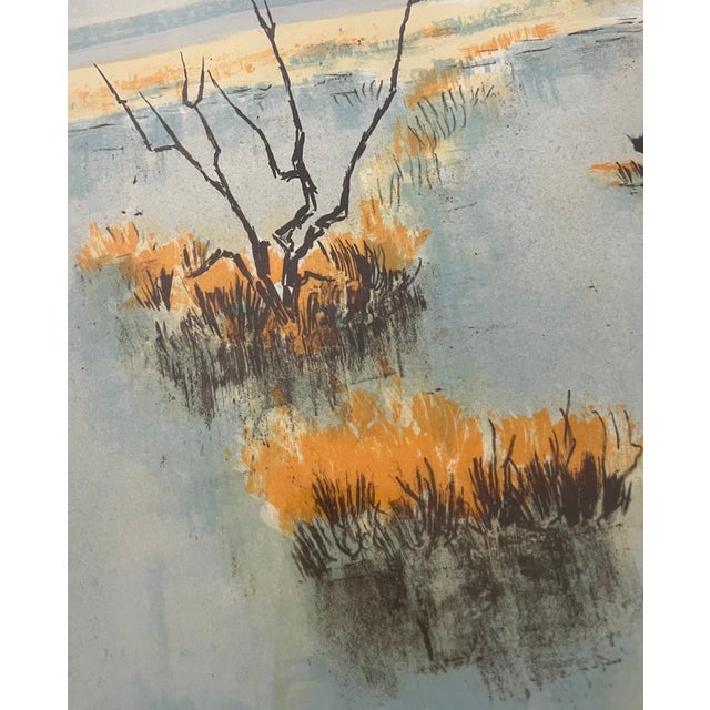 Printmaking Materials Vintage French Landscape Lithograph Bulls on the Water For Sale - Image 7 of 10