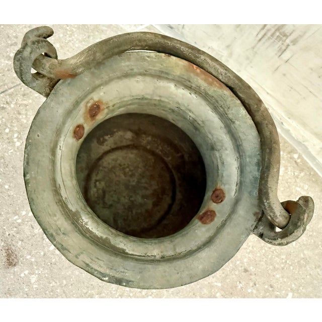 Metal Turkish, Middle Eastern Antique Hand Hammered Tinned Copper Cauldron, Kettle, Cooking Pot With Handle, From the Late 1800s to the Turn of the Century For Sale - Image 7 of 12