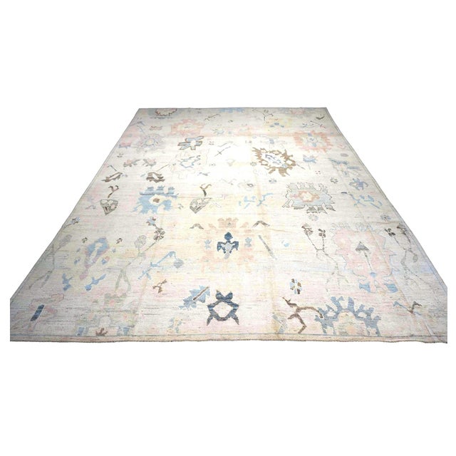 21st Century Turkish Oushak Wool 11x15 Ivory, Brown & Slate Blue Handmade Area Rug #1144196 For Sale - Image 4 of 11
