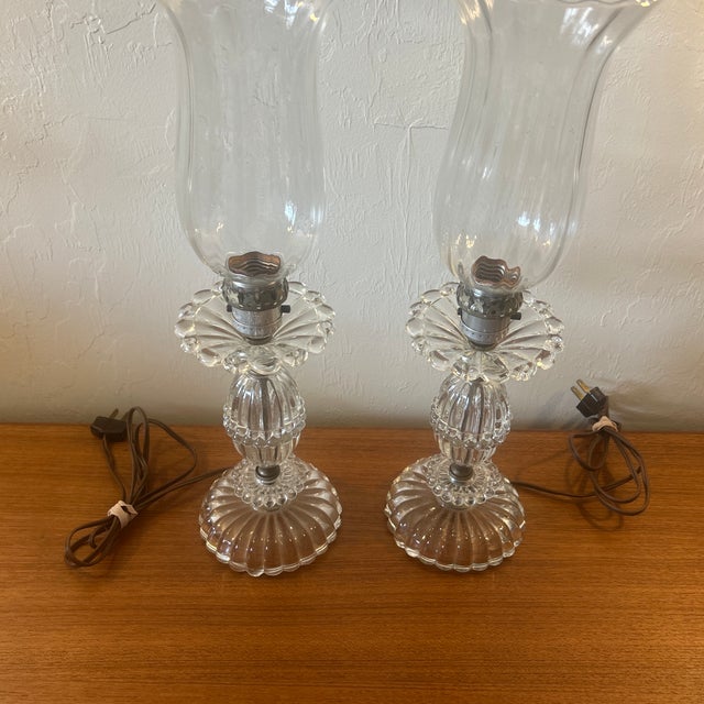 Mid 20th Century Art Deco Pressed Glass Vanity Bedside Table Lamps - Set of 2 For Sale - Image 10 of 10