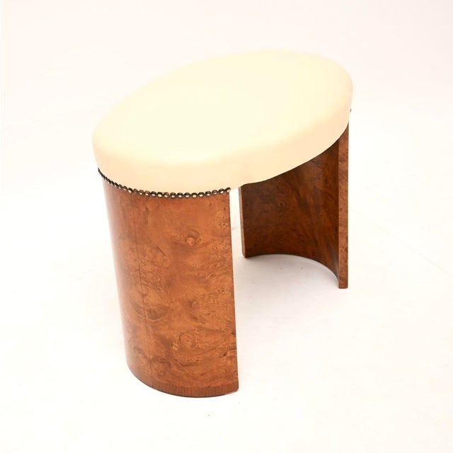 Mid-Century Modern Art Deco Burr Walnut and Leather Stool, 1930s For Sale - Image 3 of 6