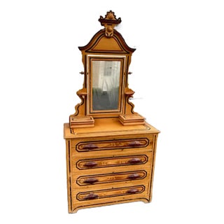 Antique Victorian Cottage Pine Dresser With Mirror Original Painted Finish For Sale