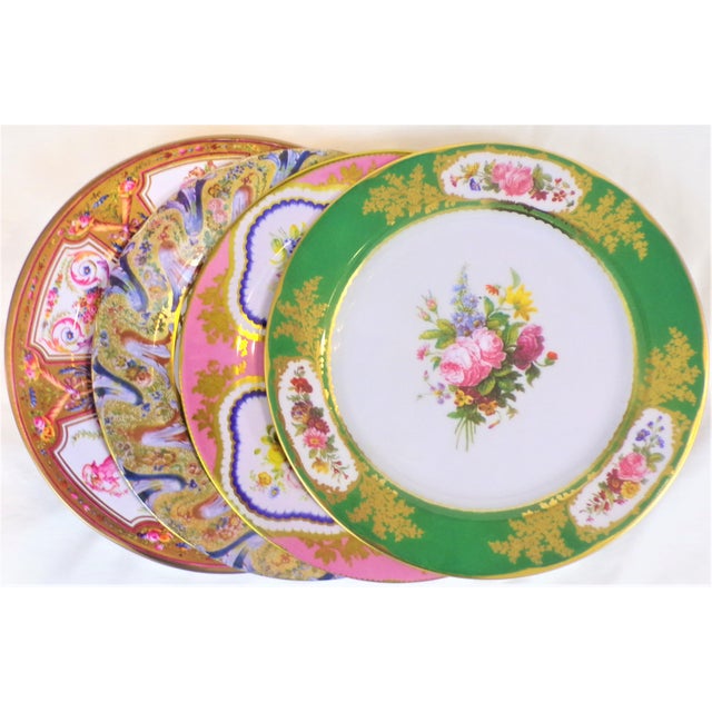 Pink Enameled Pink and Green Tin English Plates - Set of 4 For Sale - Image 8 of 8