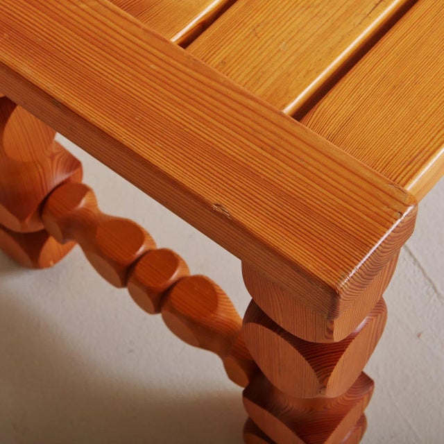 1970s Brutalist Hand Carved Pine Bench by Glas Mäster Markaryd, Sweden 1970s For Sale - Image 5 of 12