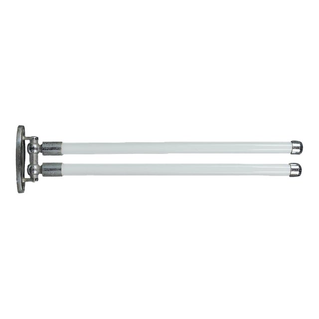 European Mid Century Nickel & Milk Glass Double Arm Towel Rack For Sale