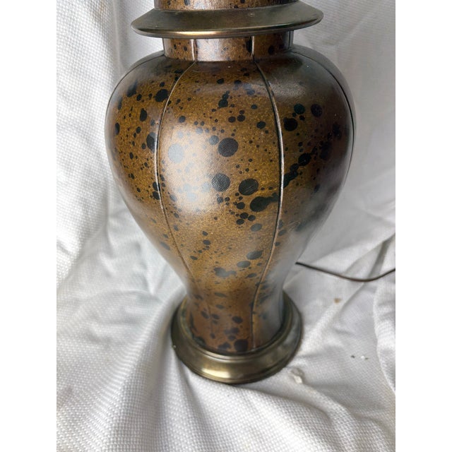 Vintage Cowhide Leather Ginger Jar Table Lamp With Frederick Cooper Shade For Sale - Image 9 of 9