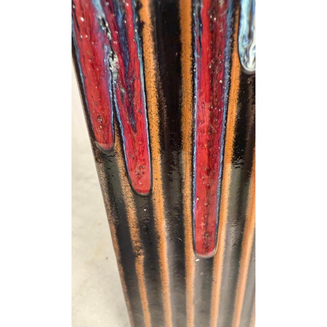 Coffee 19thC Mid-Century Modern Italian "Tessuto" Slender Ribbed Stoneware Vase — 19" For Sale - Image 8 of 12