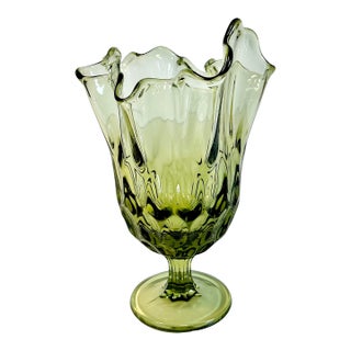 Mid-Century Boho Chic Compressed Viking Glass Handkerchief Rim Vase For Sale