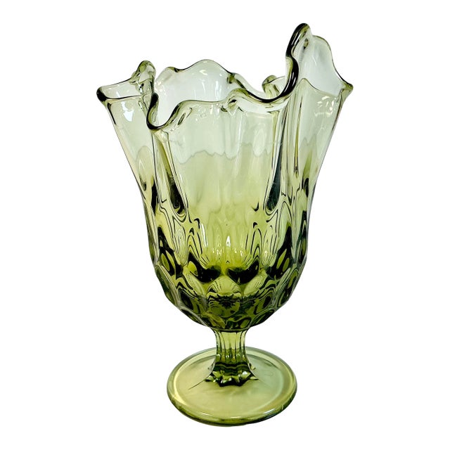 Mid-Century Boho Chic Compressed Viking Glass Handkerchief Rim Vase For Sale