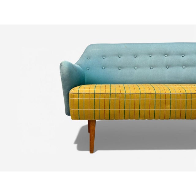 1950s Danish Modern, Corner Sofa, Fabric, Wood, Denmark, 1950s For Sale - Image 5 of 12