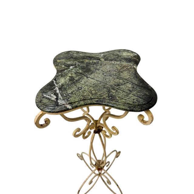 Hollywood Regency Lacquered Wrought Iron Pedestal Table with Marble Top, 1970s For Sale - Image 6 of 9