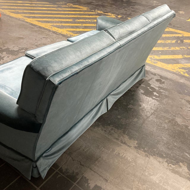 Textile Mid-20th Century Aqua Velvet Couch For Sale - Image 7 of 12