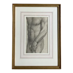 Sir Charles Holroyd (English 1861 – 1917) Antique 19th Century Pencil Drawing of a Nude Male Torso