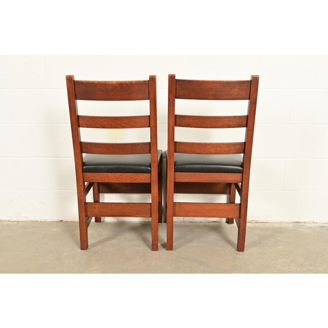 L. & J. G. Stickley Antique Mission Oak Arts & Crafts Ladder Back Side Chairs or Dining Chairs, Pair For Sale - Image 12 of 14