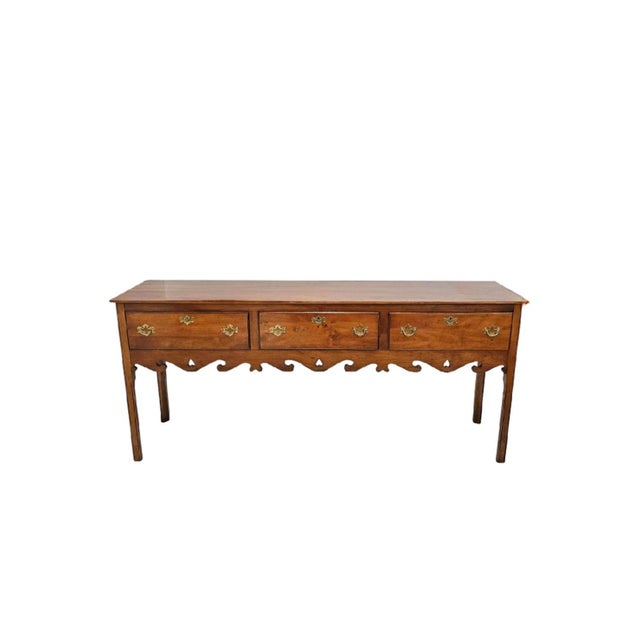 Wood Vintage Extra Long Traditional Wright Table Company Scalloped Yew Wood Sideboard / Console Table For Sale - Image 7 of 15