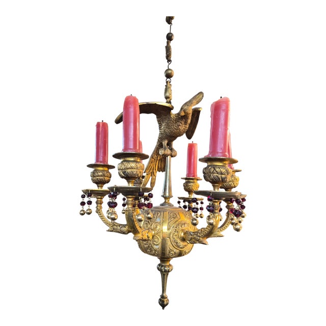 Early 1800s Gold Gilded Bronze Candle Chandelier For Sale