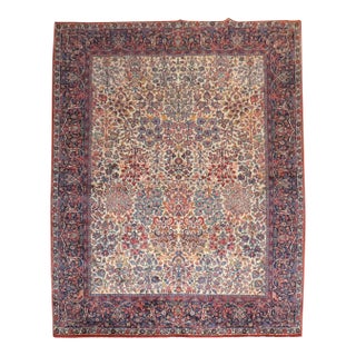 Antique Ivory Floral Kashan Rug, 8'8'' X 11'2'' For Sale